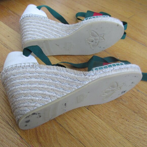 Gucci Lilibeth Stylvie Wedge Canvas Wedge Espadrille 525728 Red/Green Stripes - Picture 5 of 10